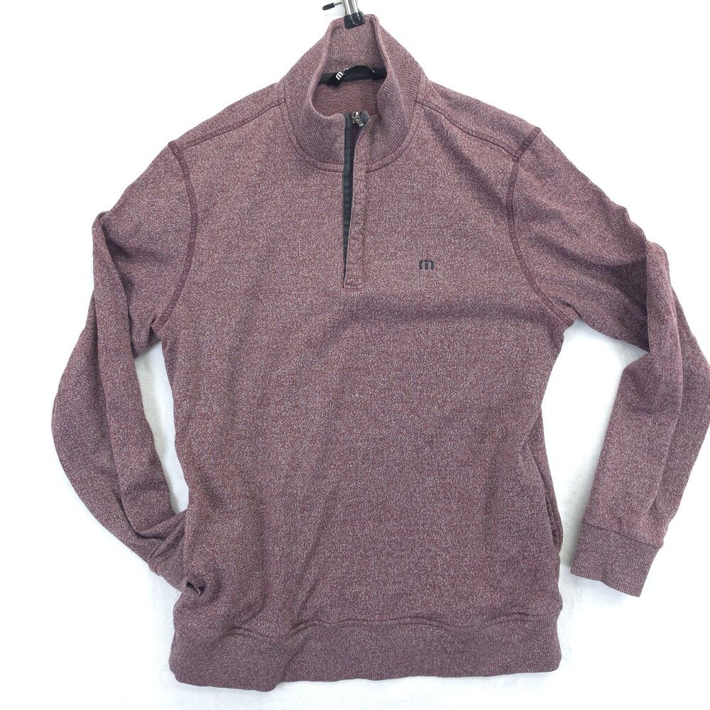 Travis Mathew Sweater Mens M Red Golf Knit Long Sleeve Pockets 1/4 Zip